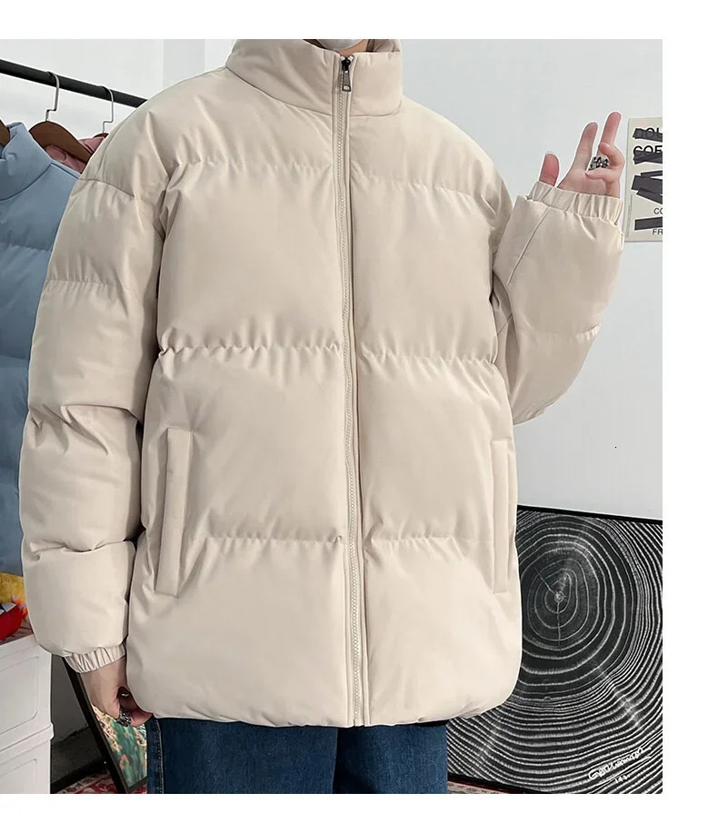 Winter Puffer Jacket Men Parkas Thick Warm Harajuku Coat Mens Stand Collar Solid Color Casual Parka Women Fashion Streetwear 241017