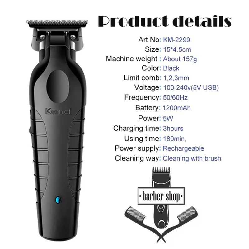 Kemei KM-2299 Mens Electric Hair Clipper Professional Hair Clipper USB Charging Hair Clipper Tool W241017