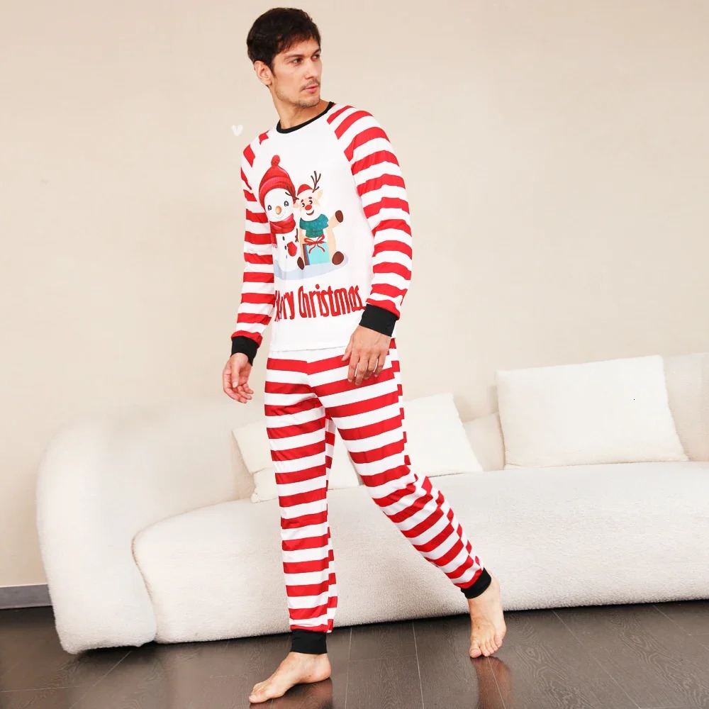 Mother Father Kids Christmas Matching Outfits Baby Romper Cartoon Striped Pattern Pajama Sets Xmas Family Clothing Set 241017