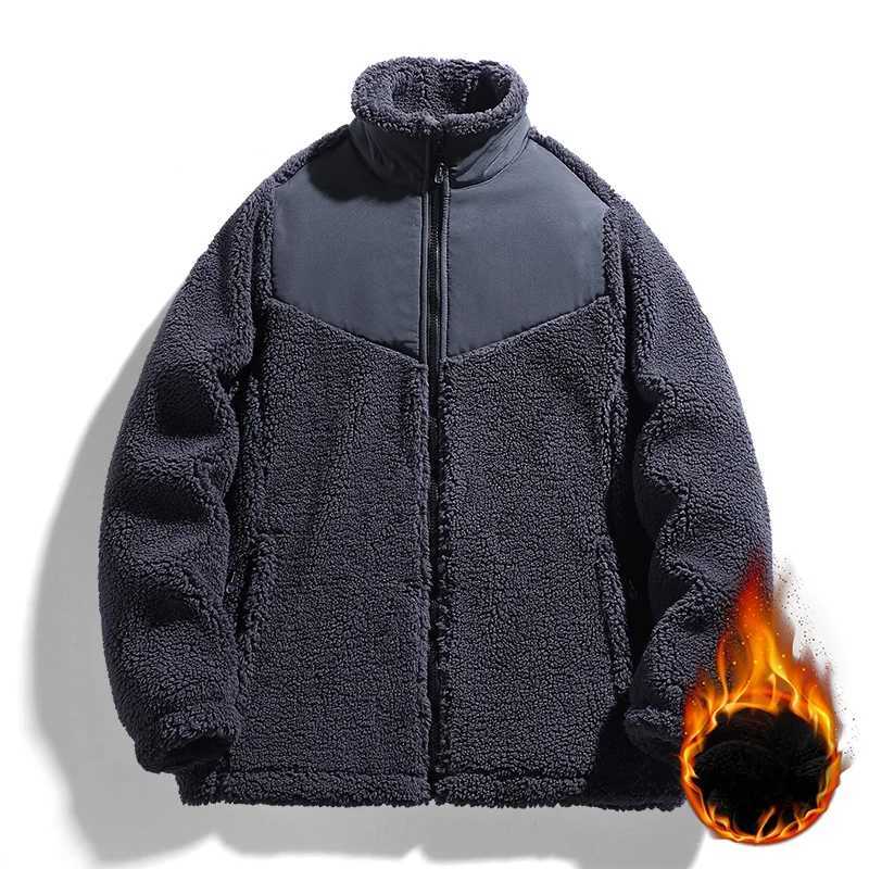 Mens Jacket Winter New Solid Color Plush Thick Outdoor Travel Cashmere Coat Mens Fashion Cotton Mat Clothing M241017