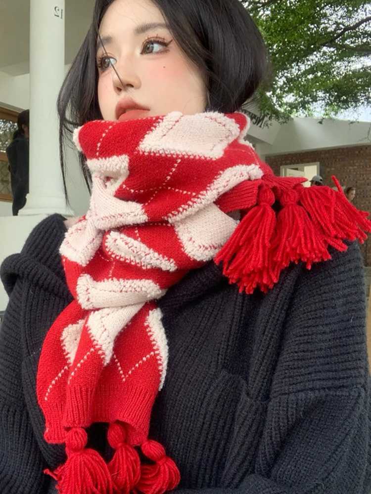 New Knitted Sweet Scarf Winter Womens Prefabricated Plain Warm Scarf Pashmina Flawless Womens Foam Christmas Packaging Shawl X241017