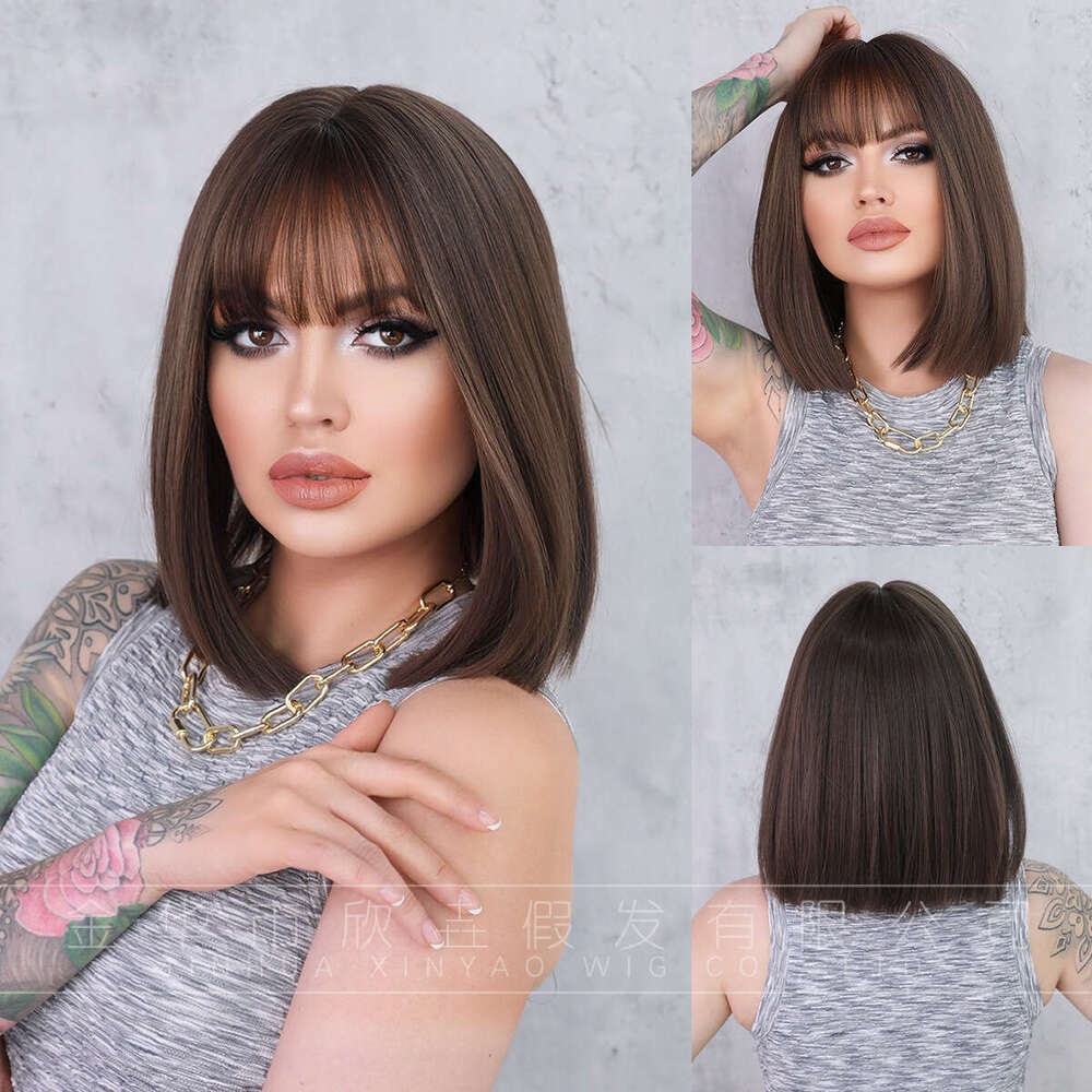 Short Haired Female Wig With Bobo Head, Natural Full Head Set, Imitating Real Human Style, Synthetic Bob Hair