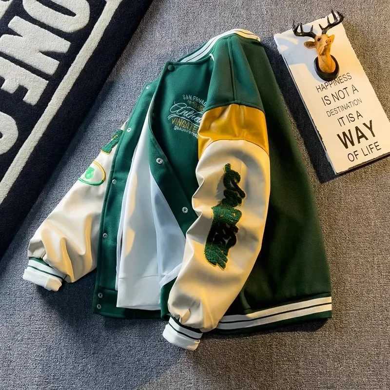 Designer Jacket Spring and Autumn Jacket Color Blocks American Embroidered Leather Sleve Jacket Mens Fashion Baseball Jacket Casual Toothed Crop Top T