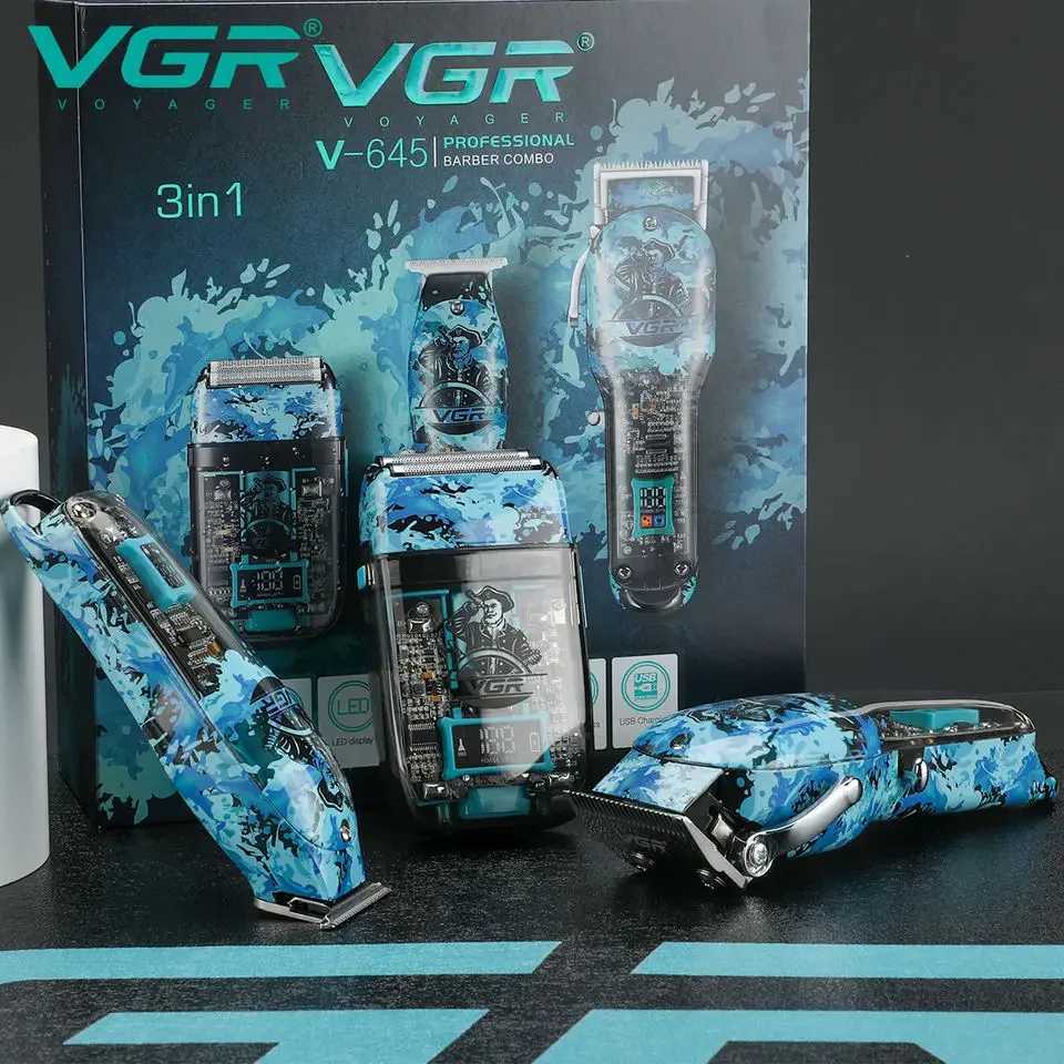 VGR combination kit hair clipper electric shaver professional hair clipper mens rechargeable cordless hair clipper lithium W241017