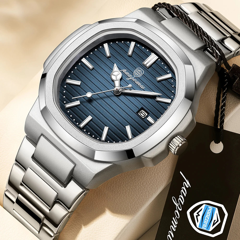 PAAZOMU y mens watch waterproof luminous weekly stainless steel quartz reloj hombre clockbox 241009