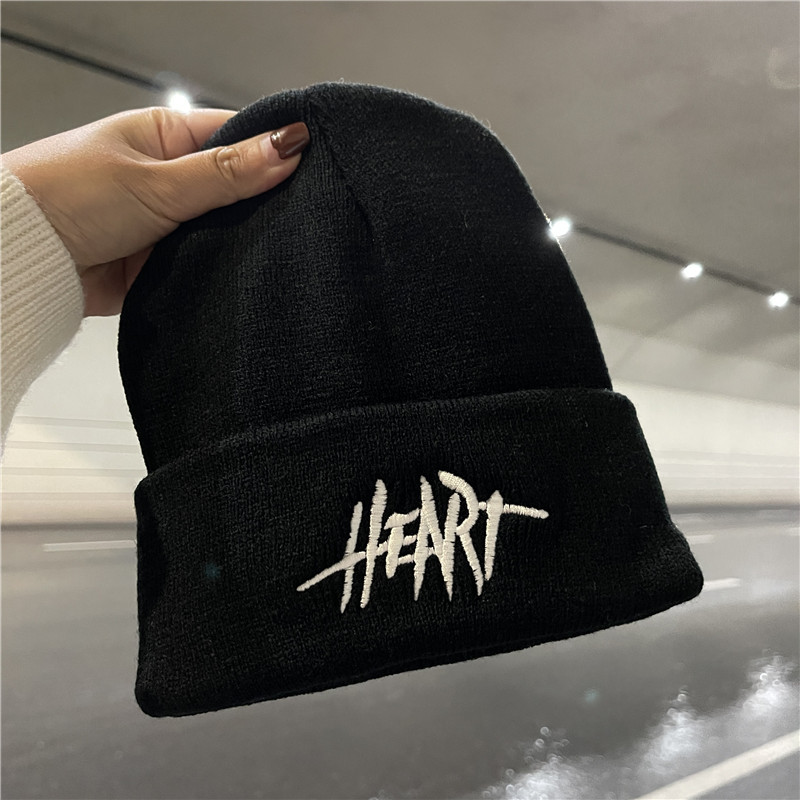 Stylish Korean Style Knitted Cap with HE Emblem - Ideal for Couples During Cold Season