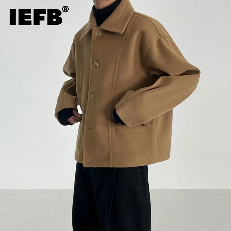 IEFB Winter Mens Wool Jacket Solid Color Thick Coat Korean Loose Casual Fashion Clothing 9C3210 241007