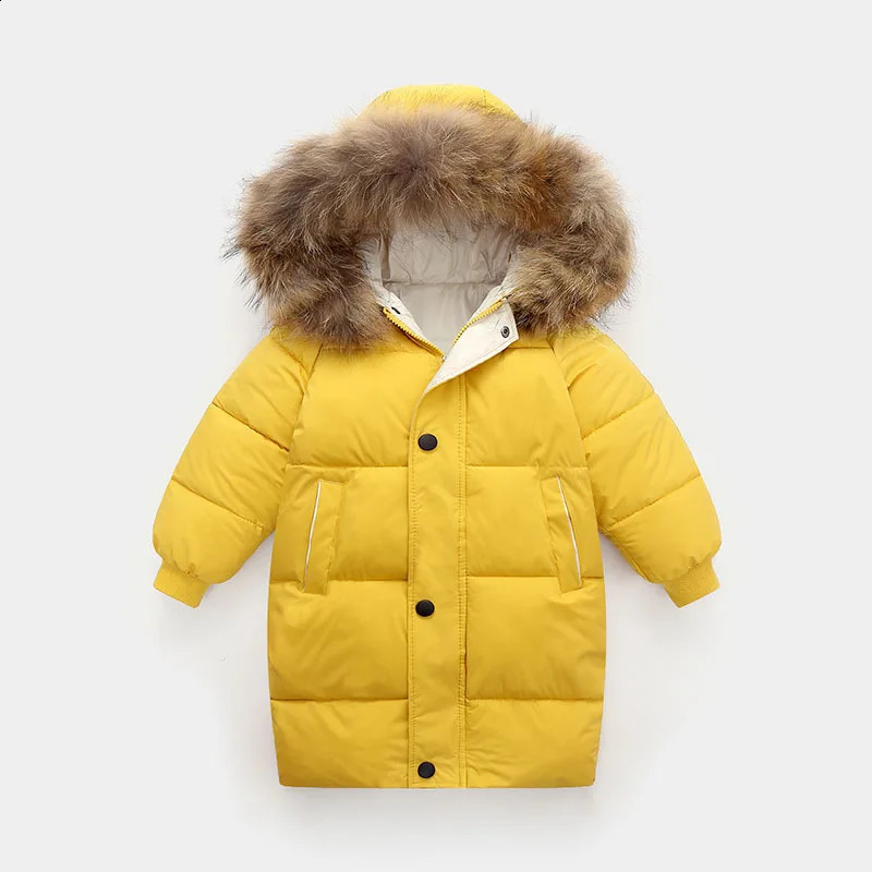 Kids Thicken Warm Down Coat Boys Winter Real Fur Hooded Long Parkas Girls Cotton Down Jackets Outerwears Teen Children Clothing 241008