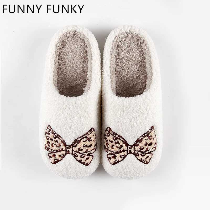 Womens winter slippers with butterfly bows comfortable home slippers made of wool for indoor use and couples non slip living room shoesCL241017