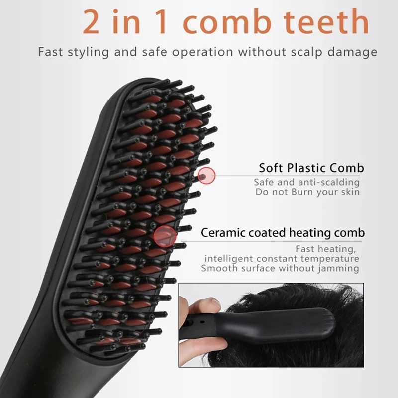 Portable Quick Heating Beard Straightening Comb 3 in 1 mini multi-function hair straightening and beard brushXJ241016