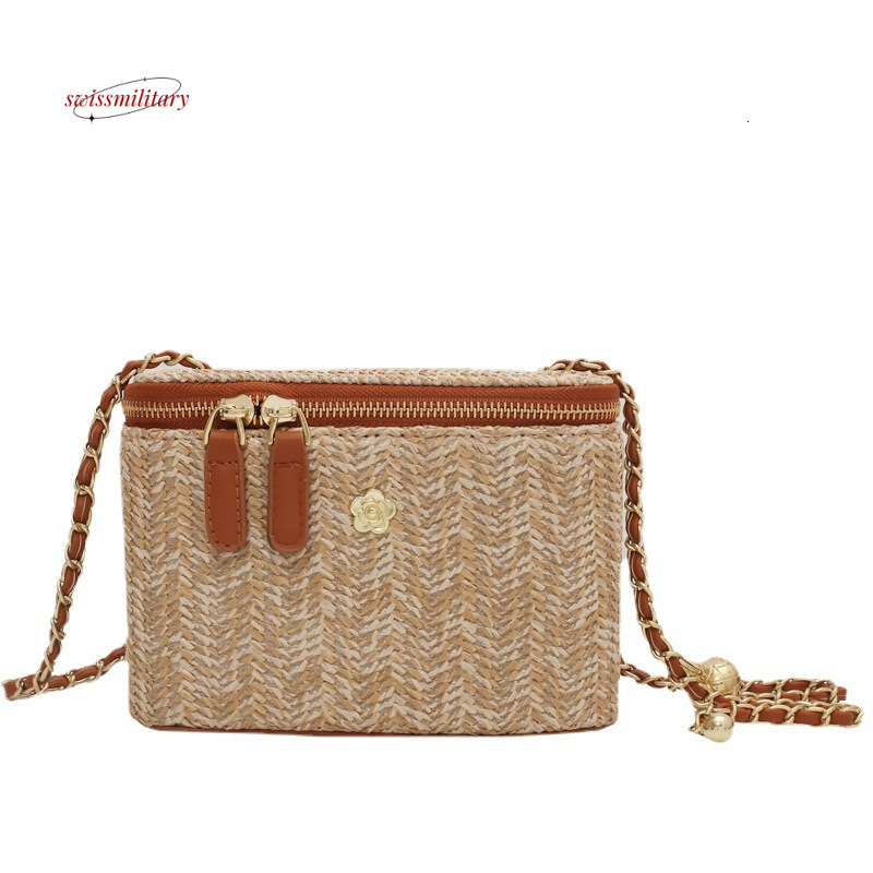 Trendy 2024 Straw Woven Fashion Box Small Square Cross Shoulder Chain Bohemian Style Mobile Phone Bag #29 swissmilitary