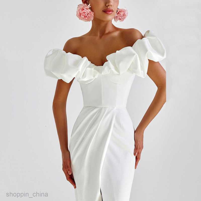 Basic Casual Women Dresses Women's high slit commuting evening dress, one shoulder long dress, strapless ruffled edge dress