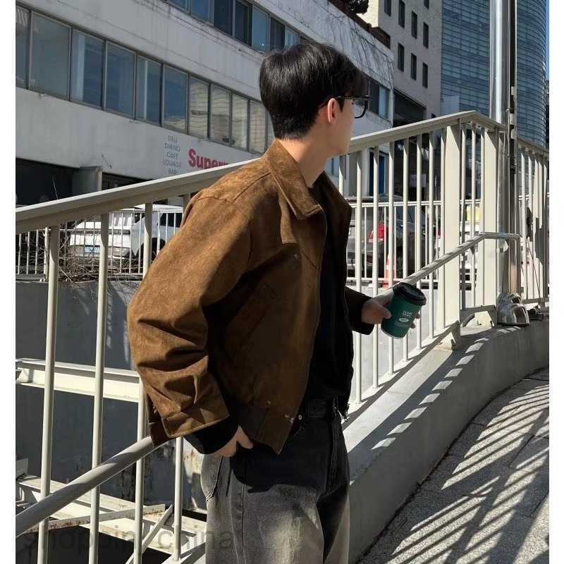 Men's Jackets Coats Maillard Wear Brown Coffee Suede Coat Men's Spring and Autumn Vintage Short Flight Jacket