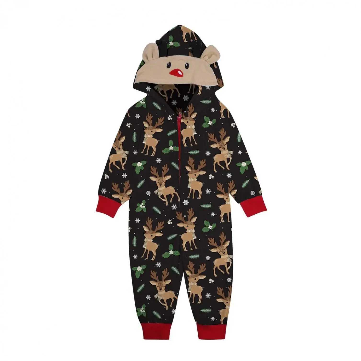 Christmas Family Pajamas Cute Deer Ear Hoodies Full Print Hoodies Mother Father Children Match Set Christmas Pajamas W241015