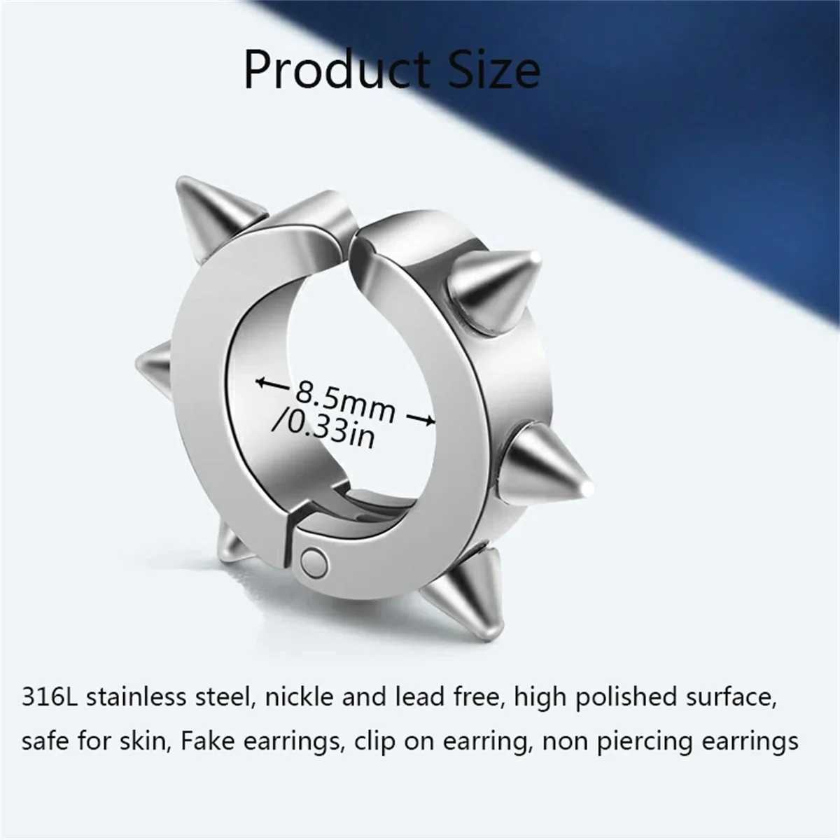2/4 punk style 316L stainless steel spike earrings clip on non perforated ring earrings fashionable fake perforated jewelry W241017