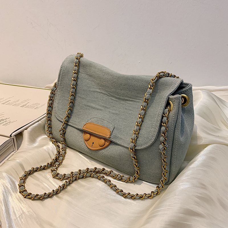 Vintage Blue Denim Quilted Women Shoulder Bags Designer Brand Handbags Chains Jeans Messenger Bag Large Tote Female Purse