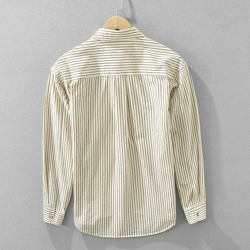 2024 Spring New 100% Cotton Simple Striped Long Sleeve Shirts for Men Clothing Solid Color Loose Soft White Shirt CM6968 LX241017