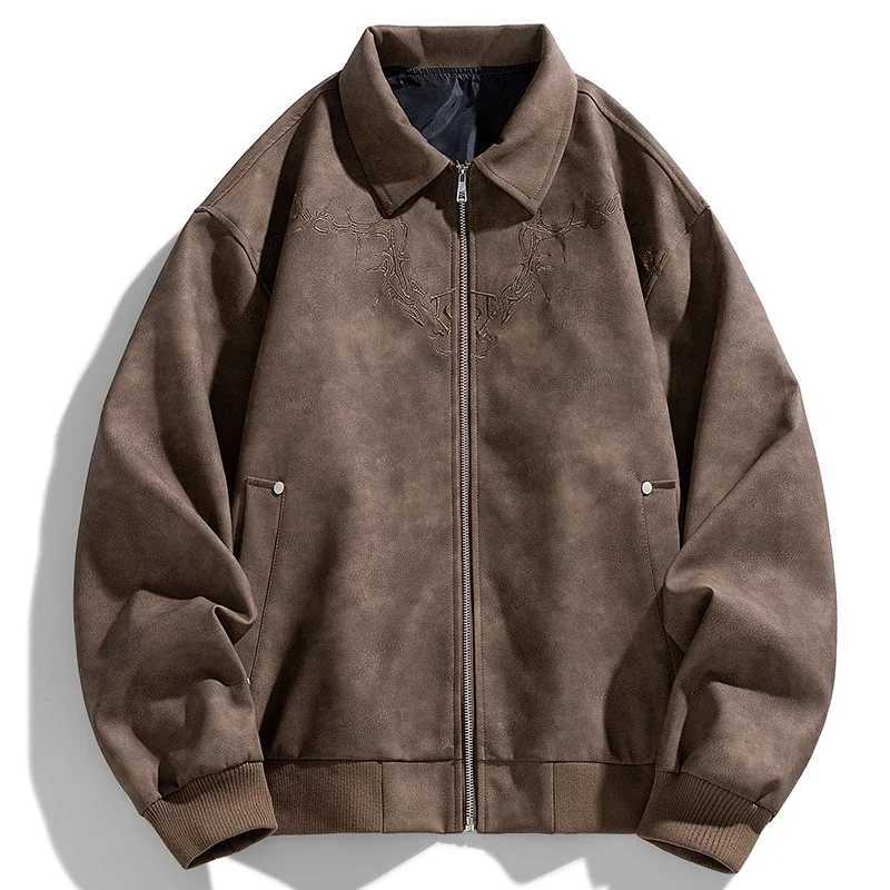 Leather Jacket Men Embroidery Fashion Biker Faux Leather Jackets Pu High Street Outwear Autumn Winter Coats Man Motocycle Jacket X241017