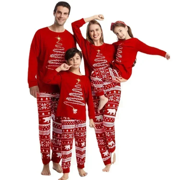 Family Christmas Outfits Mom Dad Kids Matching Pajamas Set Baby Dog Romper Soft Loose Clothing Sets Sleepwear Xmas Look 241017