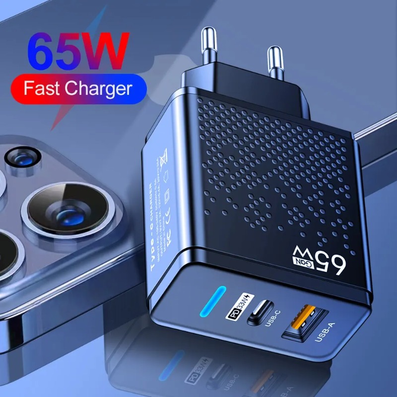 65W GaN Charger EU US UK Plug Adapter Laptop Fast Charging For iPhone Samsung USB Type C Quick Charger Mobile Phone USB Charger