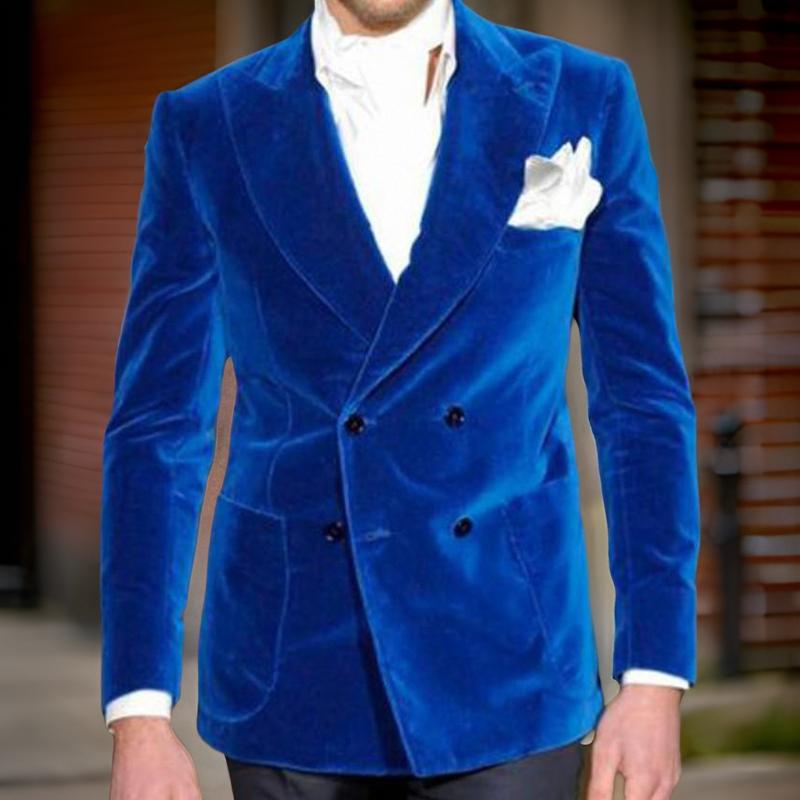 Velvet Men Suits Slim Fit With Double Breasted For Wedding Prom Peaked Lapel Groom Tuxedos Latest Style Male Fashion 2024