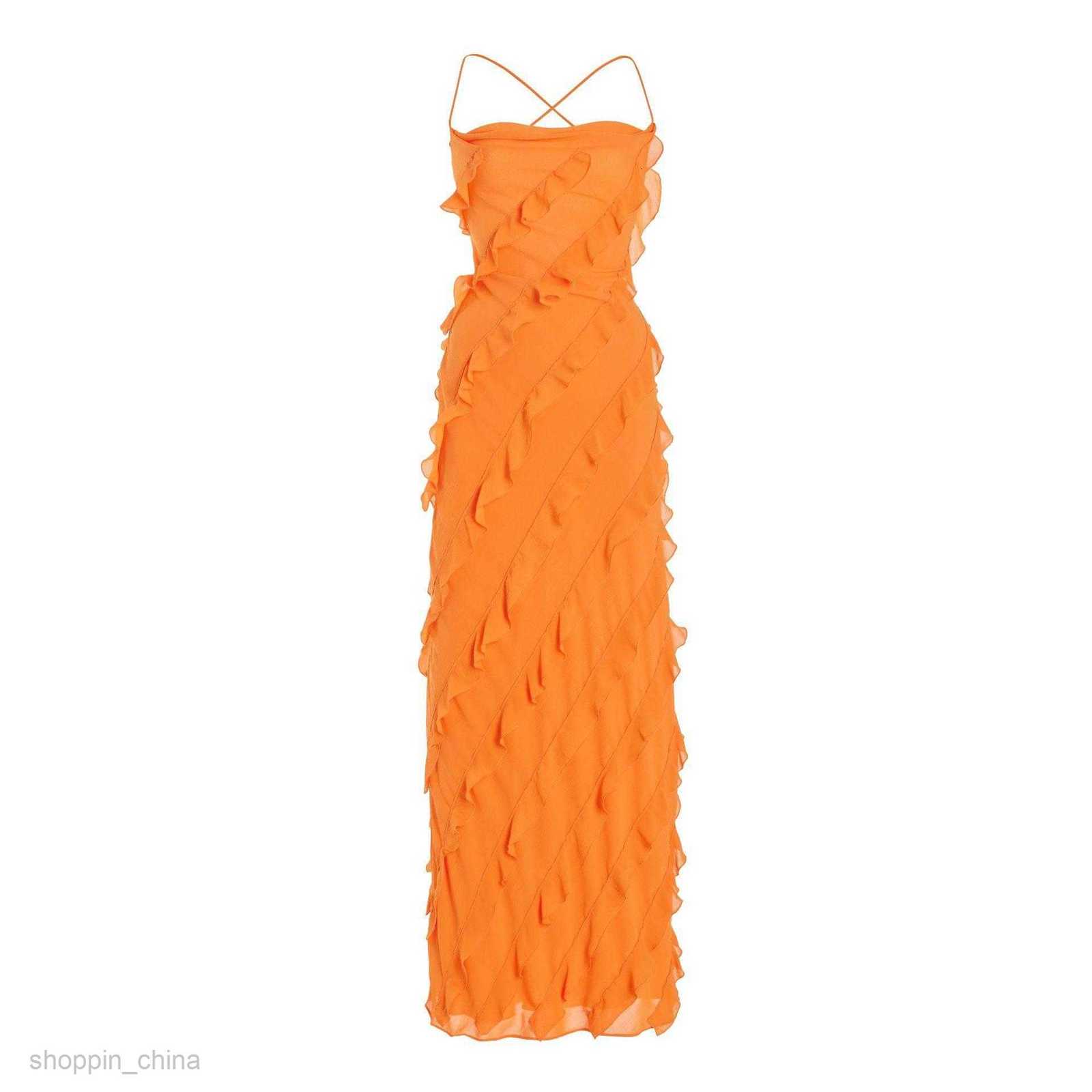 Basic Casual Women Dresses Summer New Style Dress with Mushroom Edge Strap Skirt and Split One Shoulder Dress