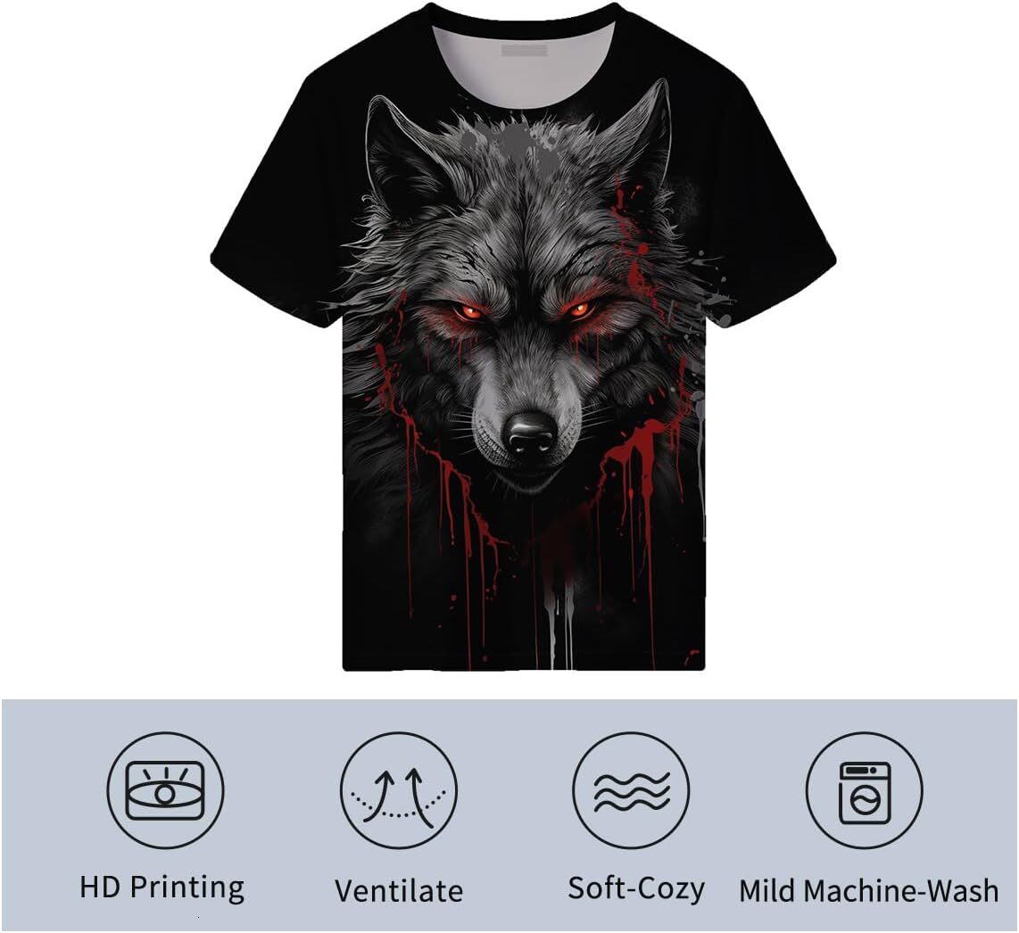 Mens T shirt Novelty Wolf Graphic T-Shirts for Men 3D Animal fashion Printed Shirts Summer Top tee Casual tops summer clothes cool