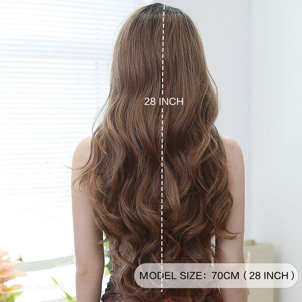 T-Part Wigs Mocha Brown Pickled Wave Side Differentiated Fiber Lace Wig Full Headset