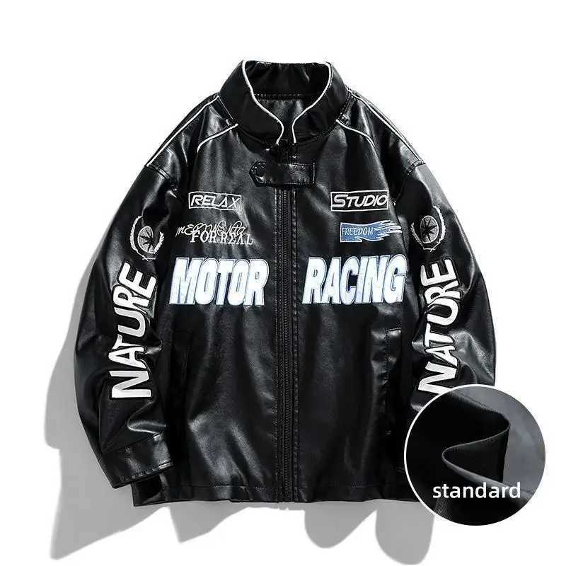 Uetee PU Mens Leather Jacket Trend Street Motorcycle Baseball Letter Embroidered Bomber University Retro Mens Coat M241017
