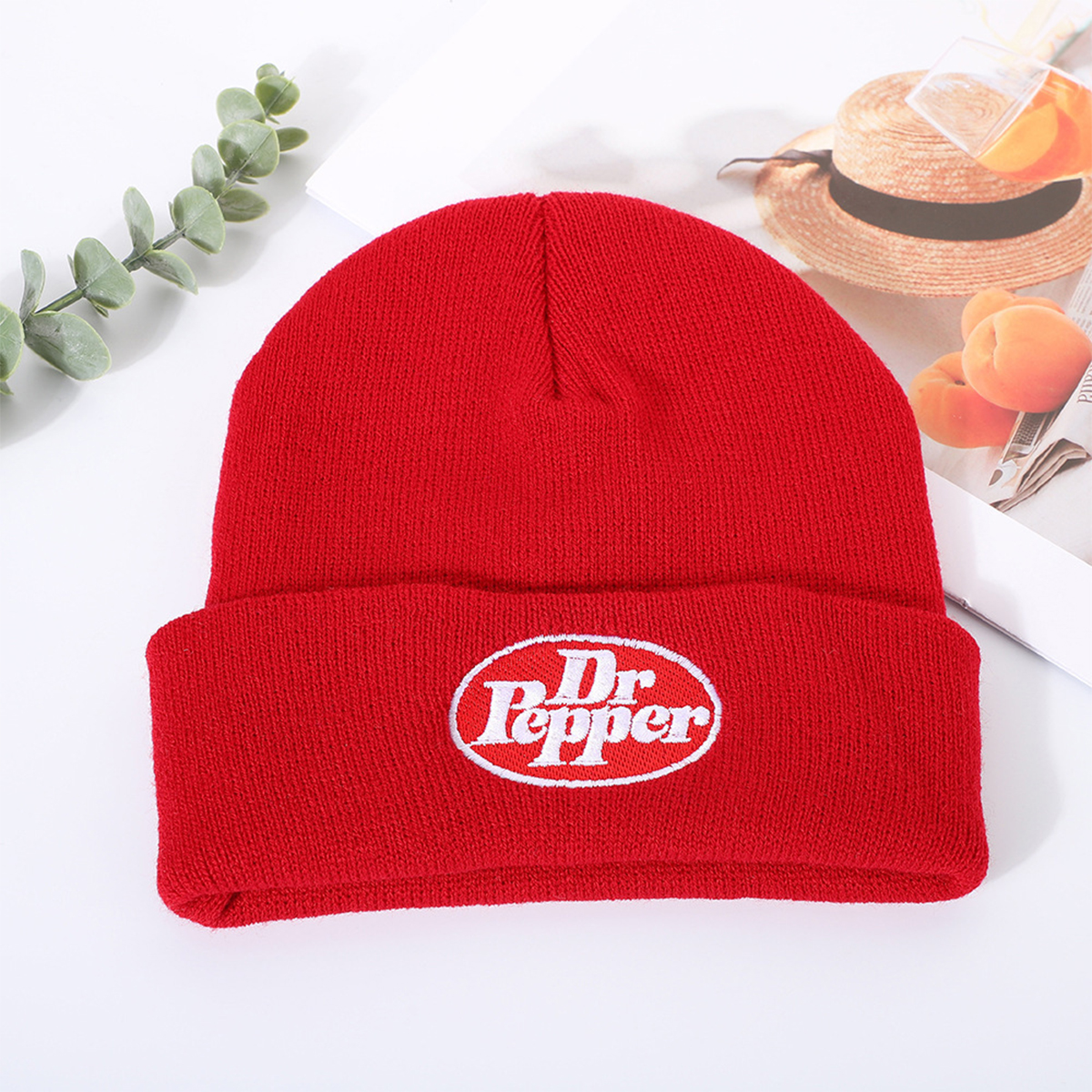 Trendy DR Initial Design Round Top Knit Beanie - Perfect for Cold Weather Comfort