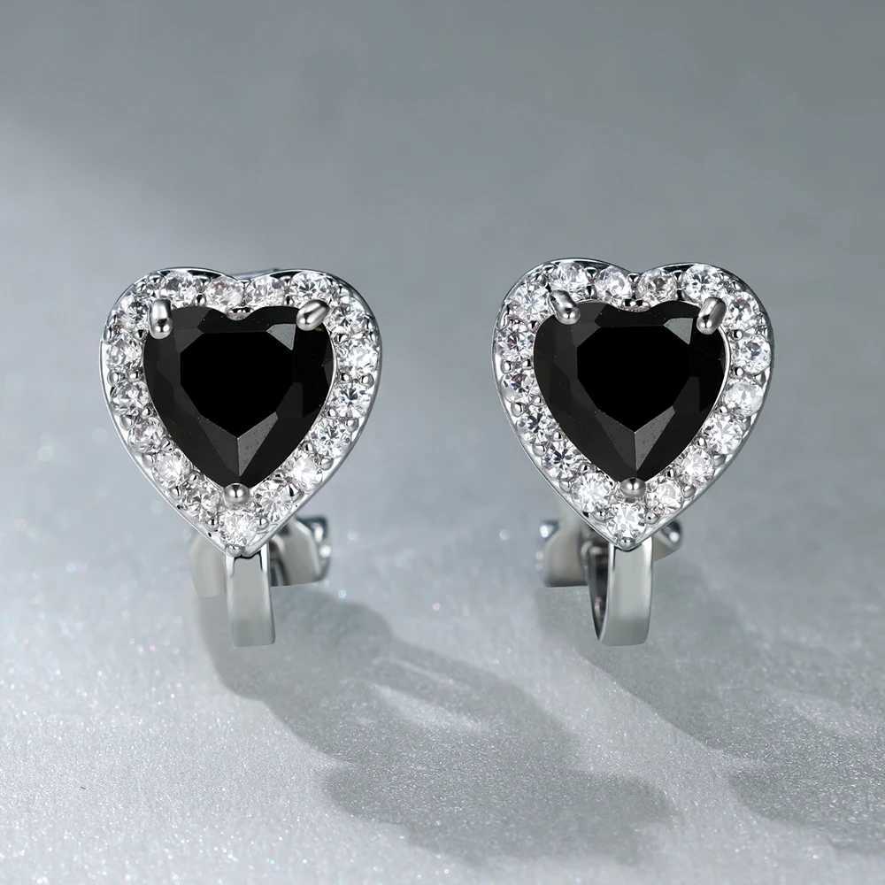 Cute female little black heart clip earrings retro womens wedding jewelry W241017