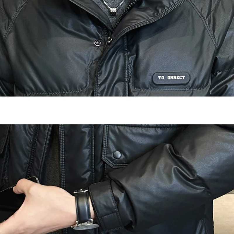 Mens winter down jacket shiny waterproof thick warm white duck down jacket casual stand up collar windproof short jacket X241017