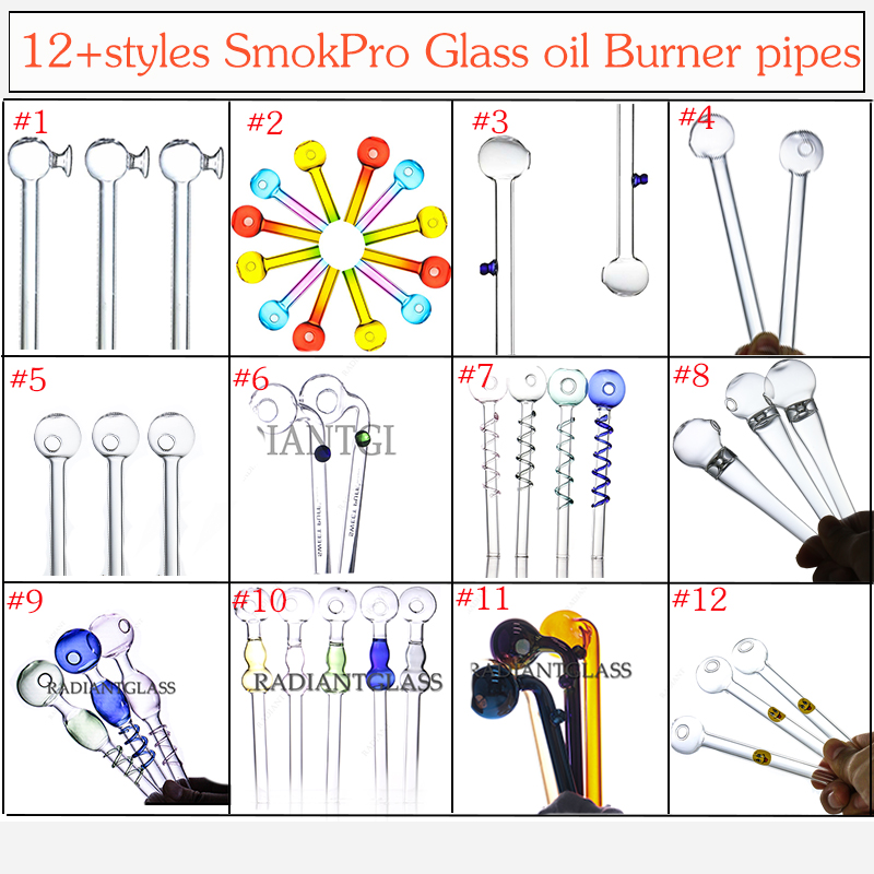 SmokPro 20+Types Staight Glass Oil Burner Smoking Pipe Colored Thick Pyrex Concentrate Smoke Hand Tube Pipe With 2.5cm 3cm 4cm 5cm Head Bowl