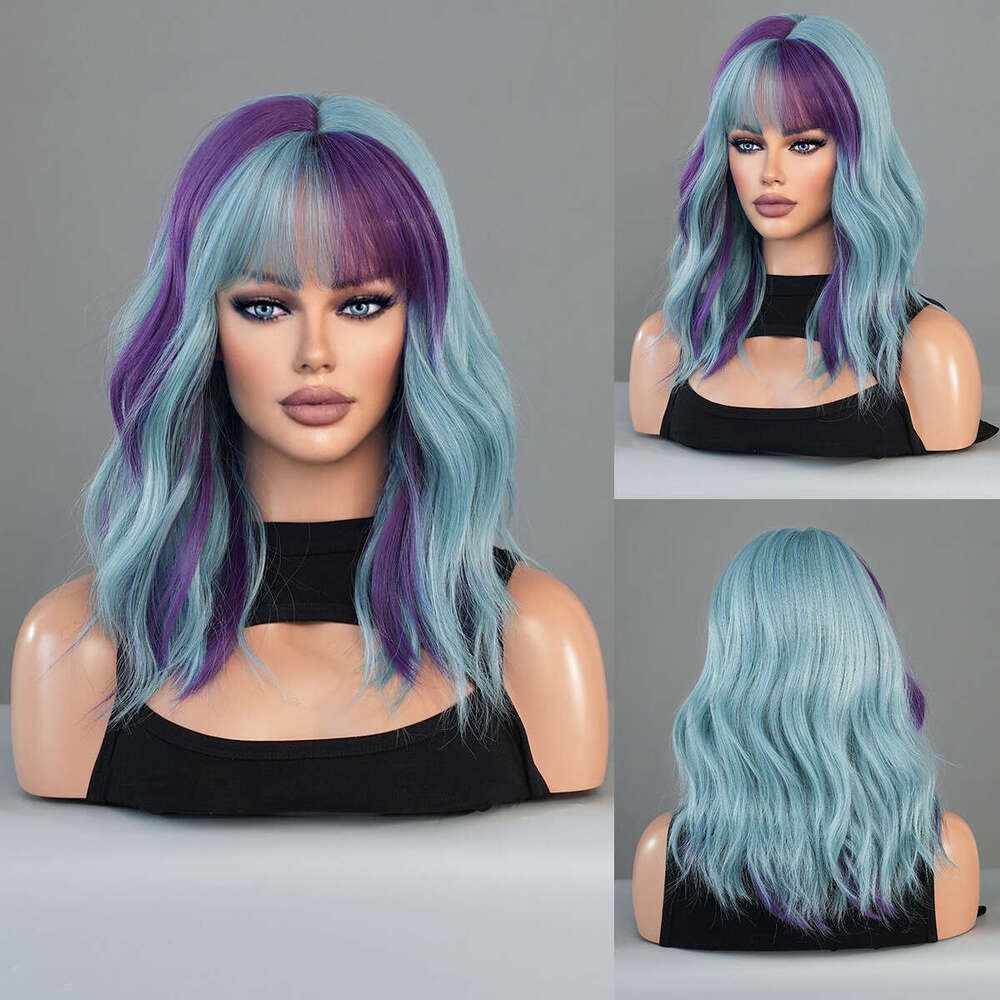 Xinyao Female Silver Gray Powder Gradual Change Medium Long Curl Cover Full Head Network Red Broadcast Tiktok Wig