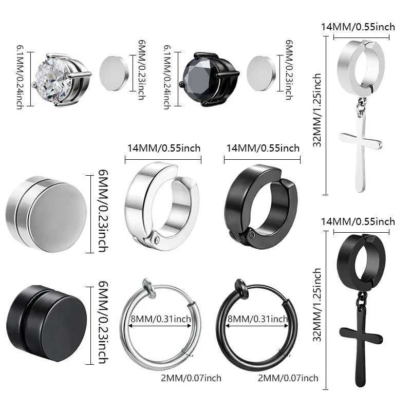 Non perforated earrings non perforated classic fake hoop earrings punk non perforated hip-hop black stud earrings clip jewelry W241017