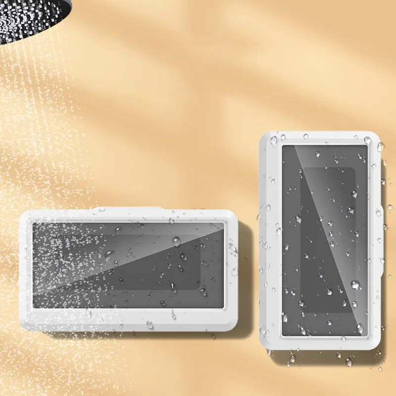 Bathroom Waterproof Phone Holder Box Self-adhesive Touch Screen Universal Shower Phone Case Stand Wall Mount Bathroom Glass Mirror Bathtub Kitchen up 