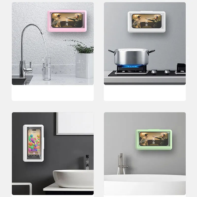 Bathroom Waterproof Phone Holder Box Self-adhesive Touch Screen Universal Shower Phone Case Stand Wall Mount Bathroom Glass Mirror Bathtub Kitchen up 