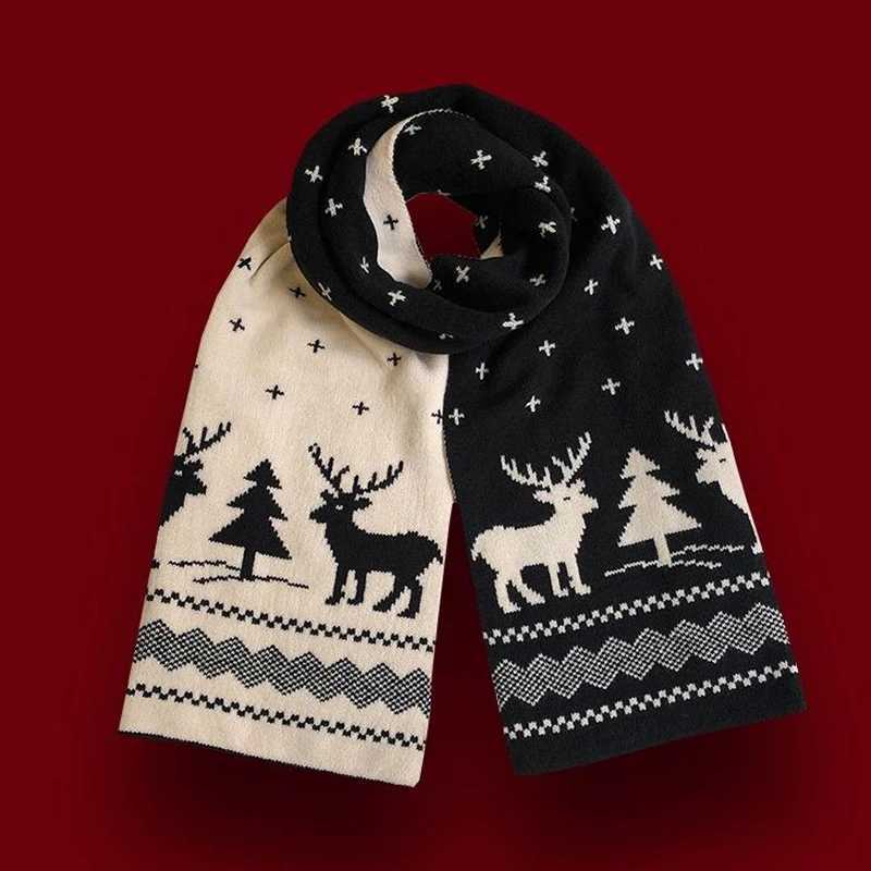 Wen Mens Deer Winter Warm Scarf Double sided Knitted Scarf Fashion Edition Wool Shawl Girl Christmas Gift X2410172