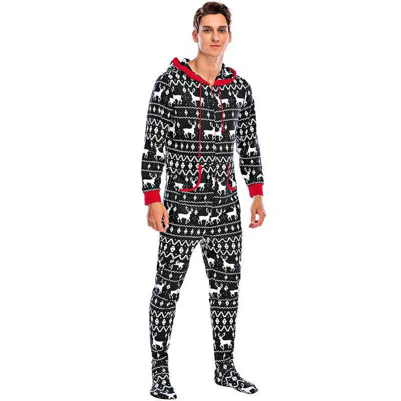 Christmas Appearance Family Matching Set Full Set Printed One Piece jumpsuit Pocket Zipper Hoodie jumpsuit Christmas costume set Sleepwear W241015