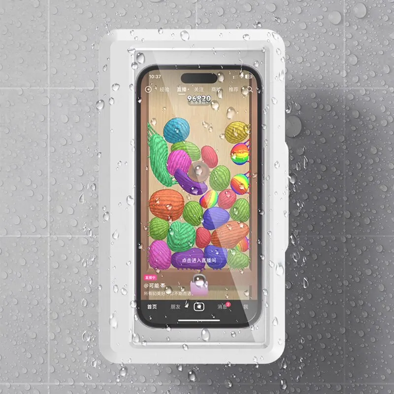 Bathroom Waterproof Phone Holder Box Self-adhesive Touch Screen Universal Shower Phone Case Stand Wall Mount Bathroom Glass Mirror Bathtub Kitchen up 