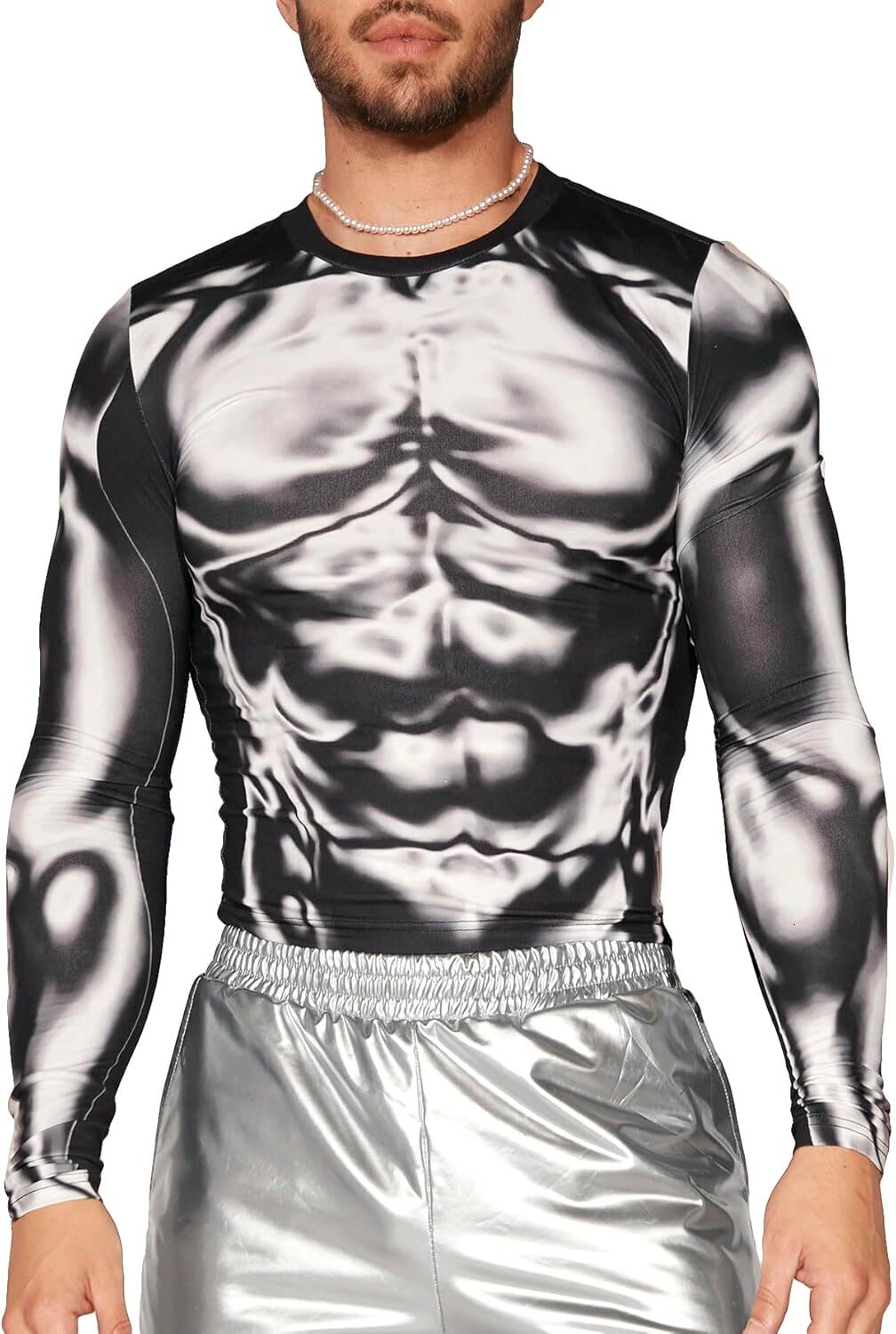 Long Sleeve Shirts for Men sweatshirt Men's 3D Body Print Crop T Shirt Round Neck Long Sleeve Muscle T Shirt Fashion Party Club Tee Streetwear Ca