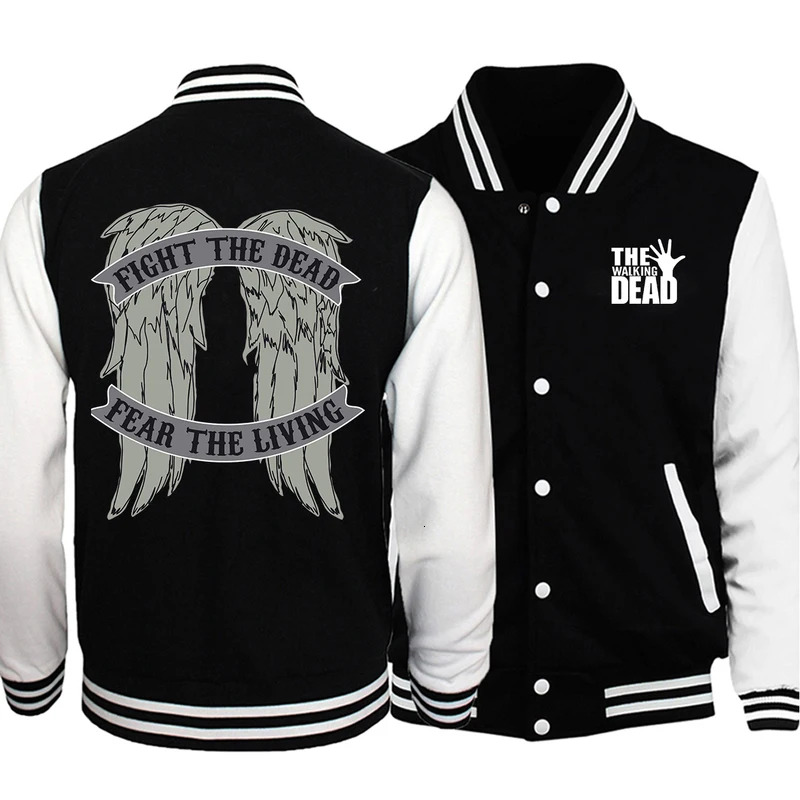 The Walking Dead Prints Wings Mens Hip Hop Fashion Loose Bomber Jackets Men Personality Fleece Autumn Baseball Uniform