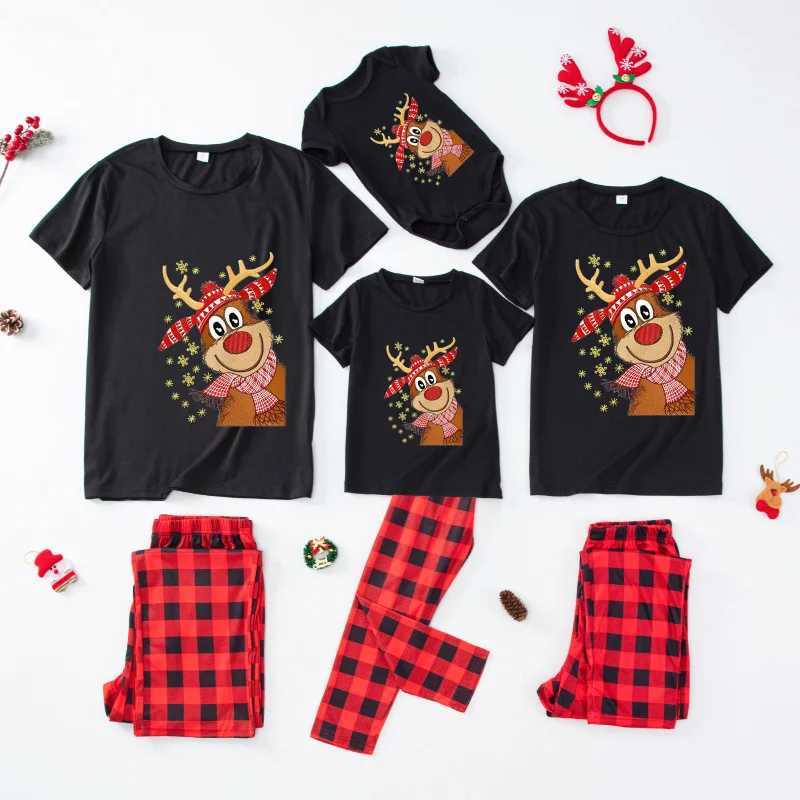 Merry Christmas 2024 Short Sleeve Family Matching Set Cute Soft Pajamas Adult Childrens Clothing Set Baby and Dog jumpsuit Family Appearance W241015
