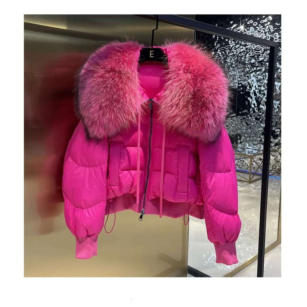New 2024 Winter Puffer Jacket Women Thick Warm Short Parkas Real Natural Raccoon Fur Female Loose 90% White Duck Down Coat