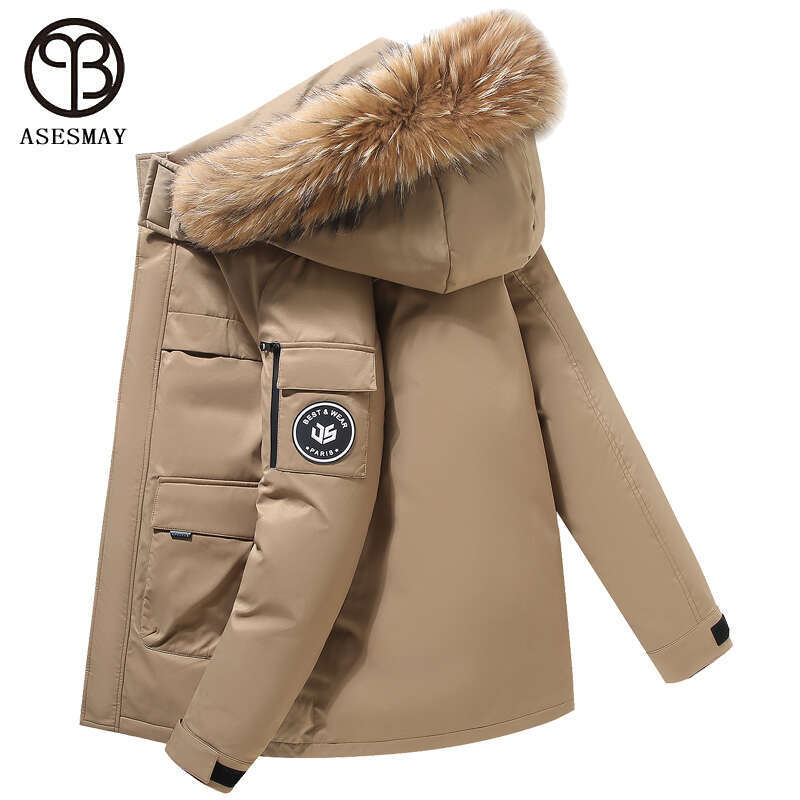 Asesmay 2021 Brand Clothing Long Down Jacket Men's Winter Casual Thicken Coat Natural Fur Hood Trendy Fashion Snow Warm Parkas