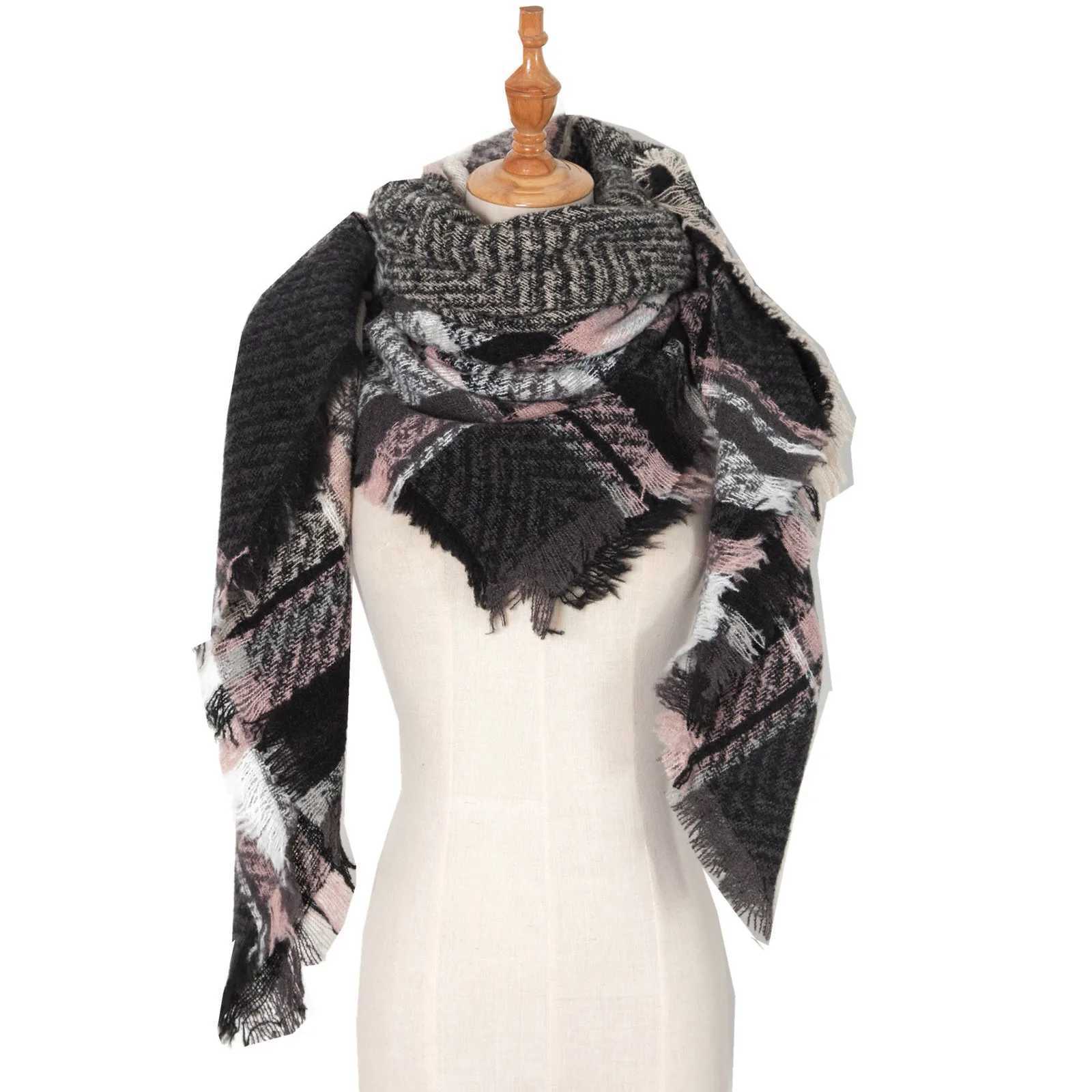 Warm Fashion Plain Scarf Winter Cashmere Tassel Scarf 2024 Fem New Fashion Soft Shawl Bag Neck Warm Triangle Scarf X241017