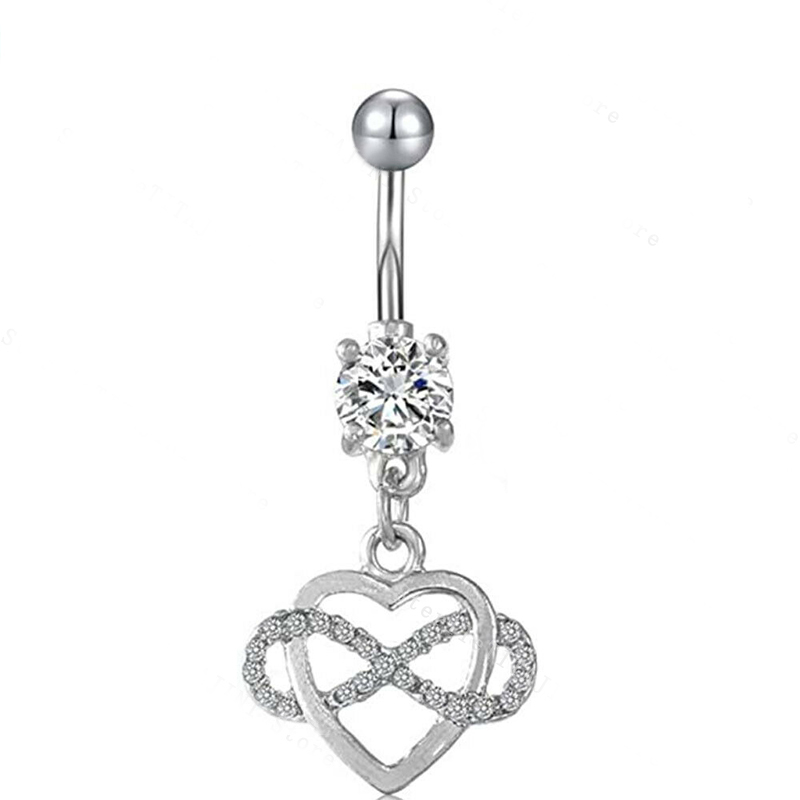 Zircon Crystal Belly Button Ring Dangle Wing Piercing Nombril Ombligo Surgical Steel Barbell Heart Round Navel Stud Body Jewelry