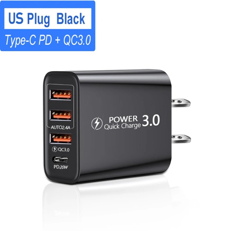 60W USB-C Wall Charger Type C + 4 Port USB Fast Charging Mobile Phone Charger PD Quick 3.0 Charge EU/US Plug Power Adapter For iPhone Xiaomi Samsung H