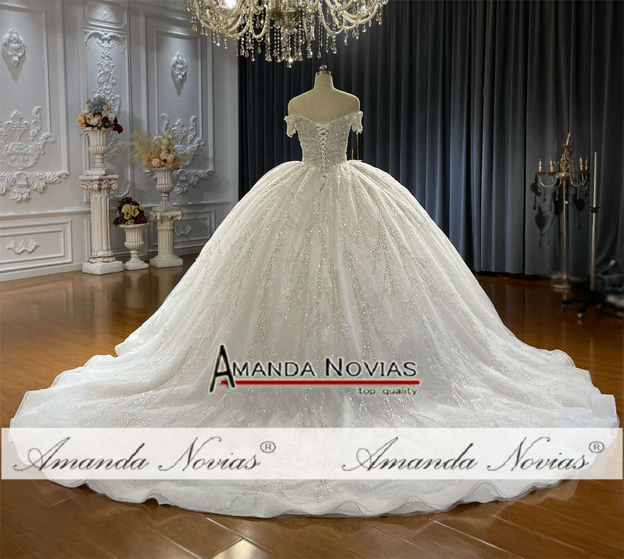 Amanda Novias Off Shoulder Lace Beads Wedding Dress