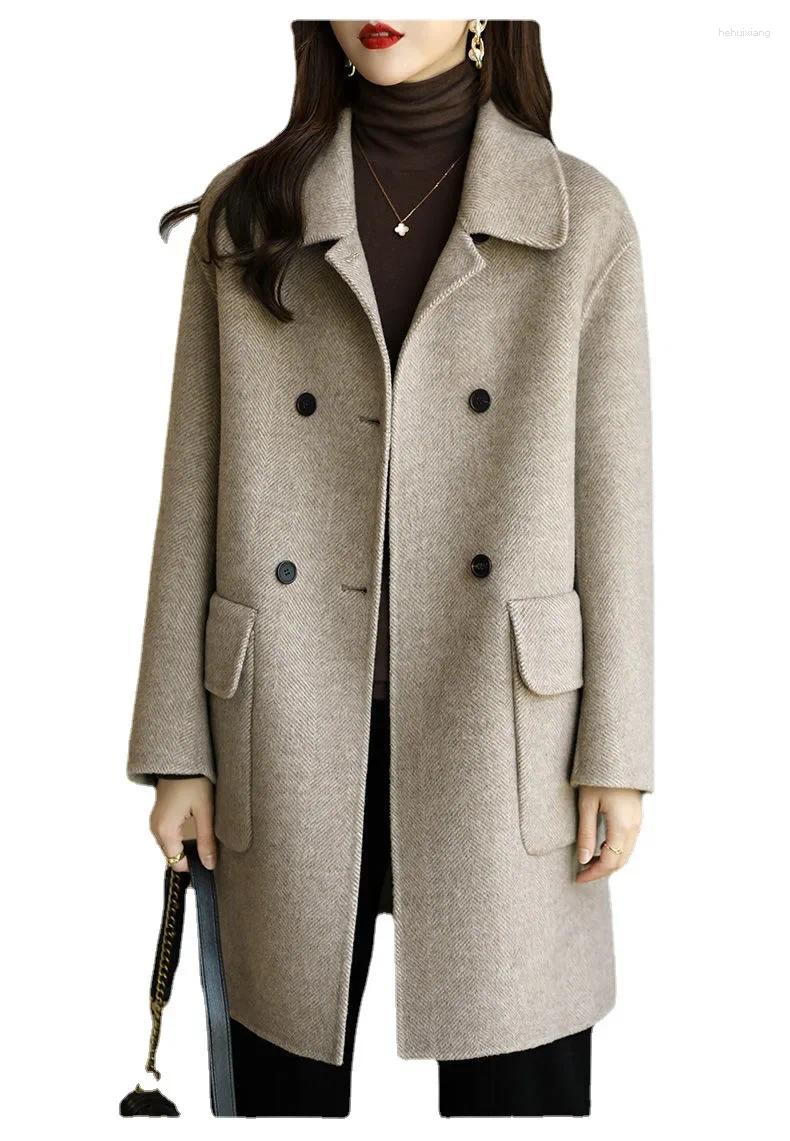 Women's Jackets Autumn/Winter Woolen Coat Elegant Korean Style Medium-Length Loose-Fit Petite Jacket For Ladies